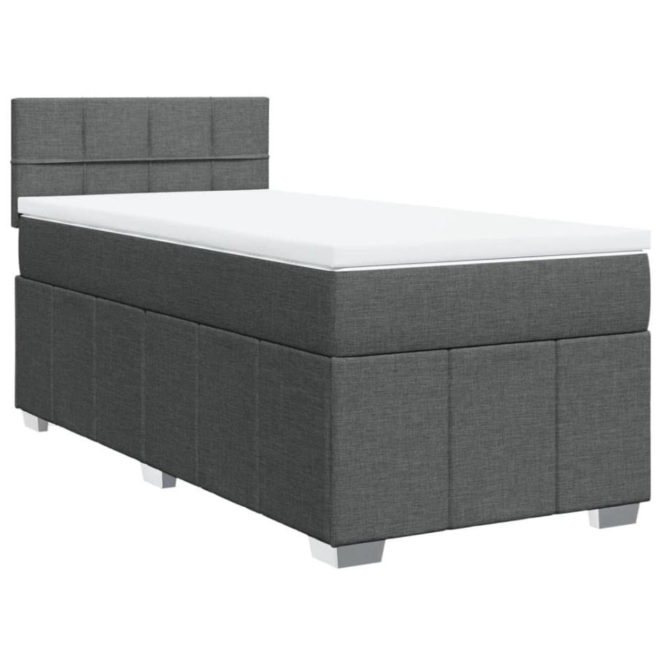 Cama box spring con colchón tela gris oscuro 90x190