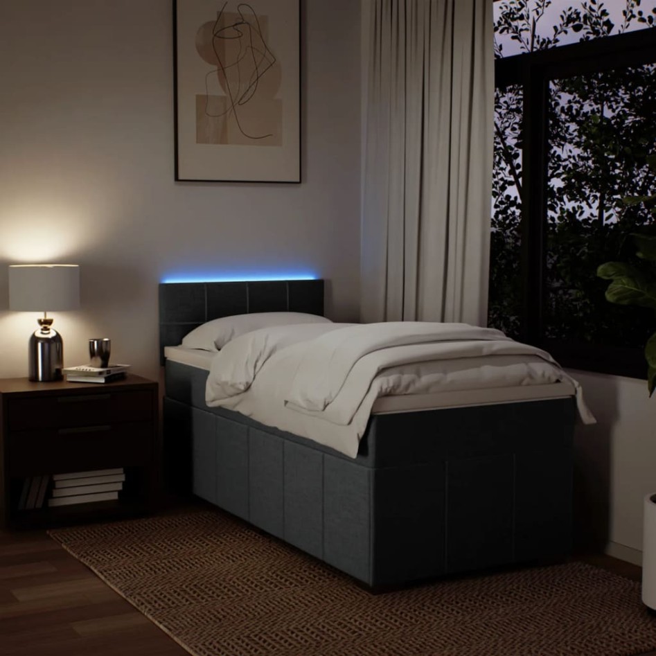 Cama box spring con colchón tela gris oscuro 90x190