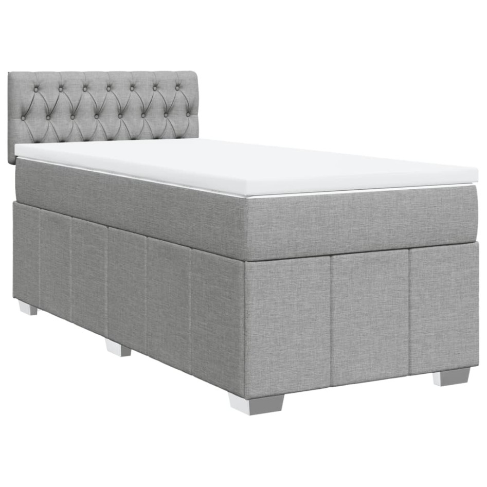 Cama box spring con colchón tela gris claro 90x190