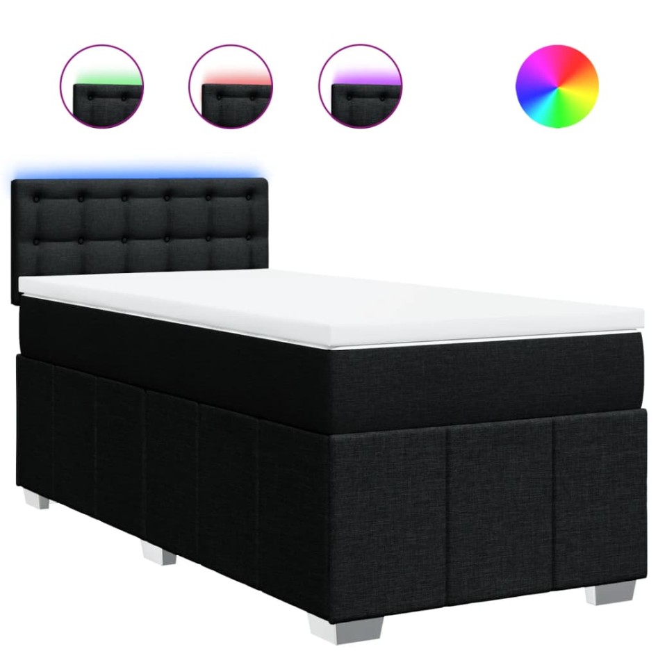Cama box spring con colchón tela negro 90x190