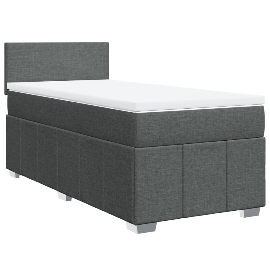 Cama box spring con colchón tela gris oscuro 90x200