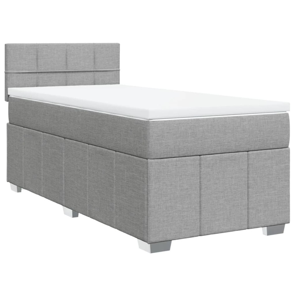 Cama box spring con colchón tela gris claro 90x200