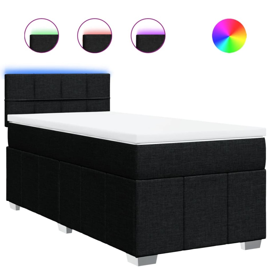 Cama box spring con colchón tela negro 90x200