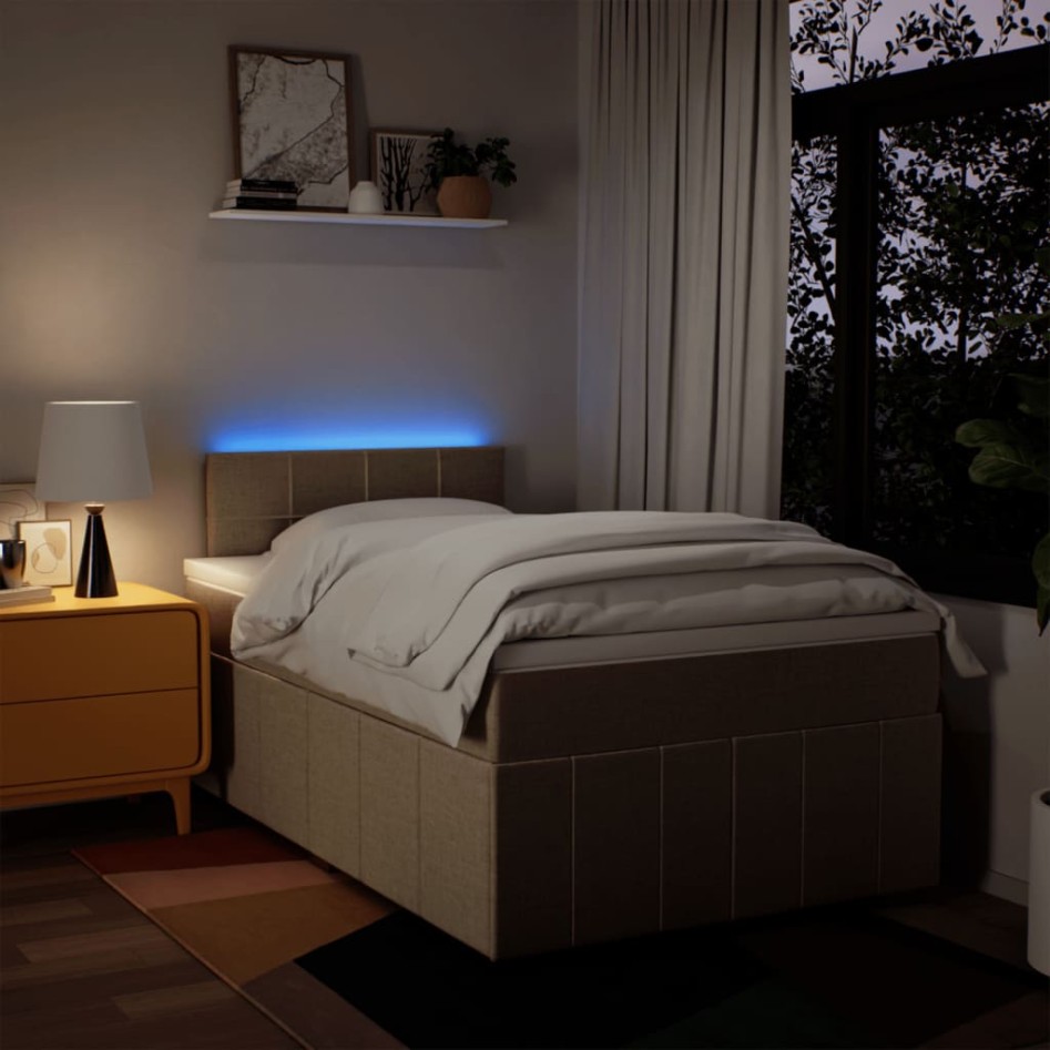 Cama box spring con colchón tela color crema 120x200