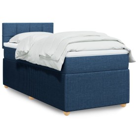 Cama box spring con colchón tela azul 90x200