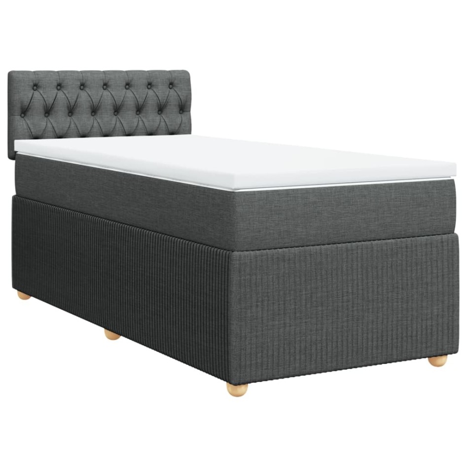 Cama box spring con colchón tela gris oscuro 90x200