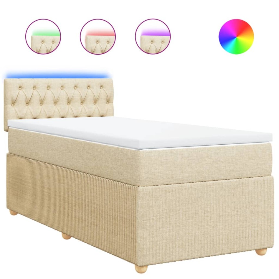Cama box spring con colchón tela color crema 90x200