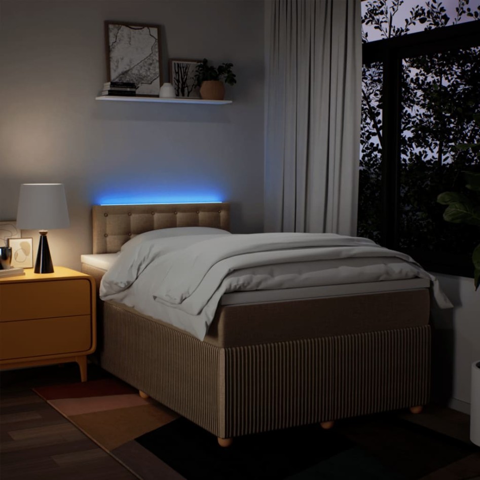 Cama box spring con colchón tela color crema 120x190