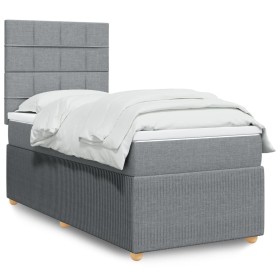 Cama box spring con colchón tela gris claro 80x200