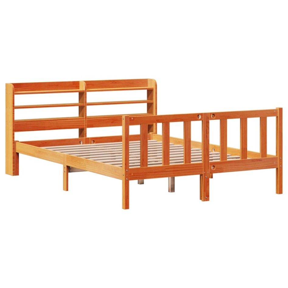 Estructura cama con cabecero madera pino marrón cera 140x190
