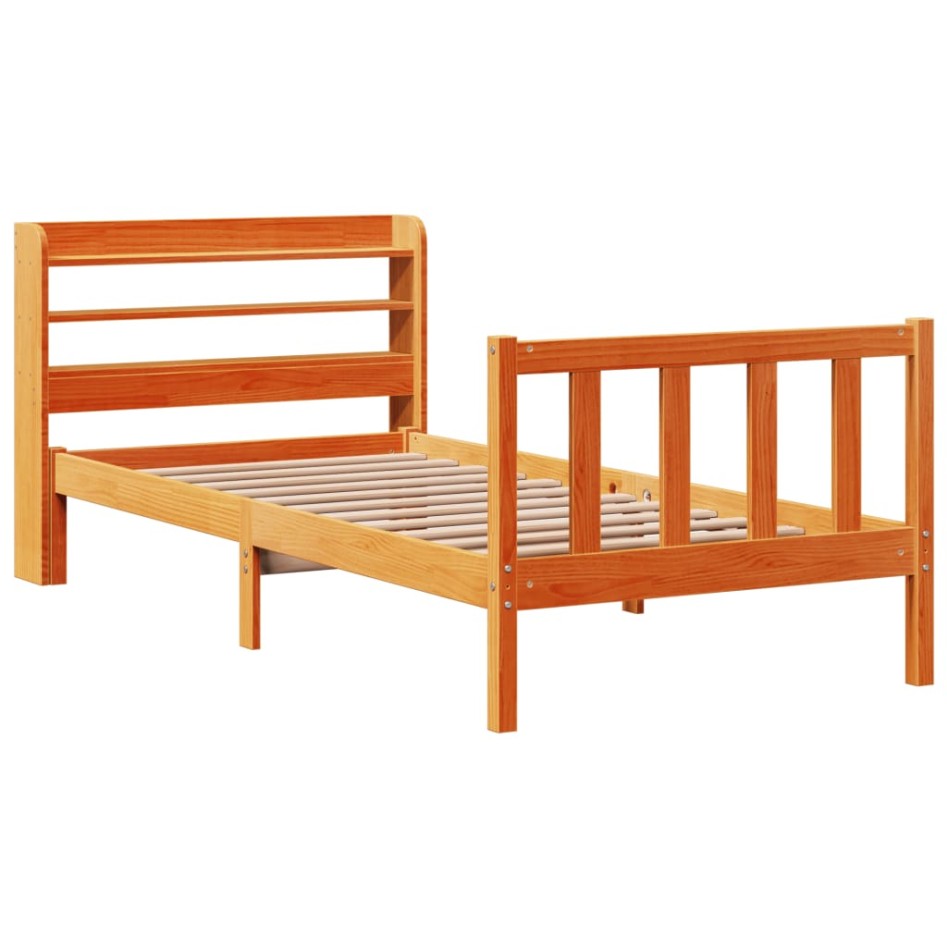 Estructura cama con cabecero madera pino marrón cera 100x200