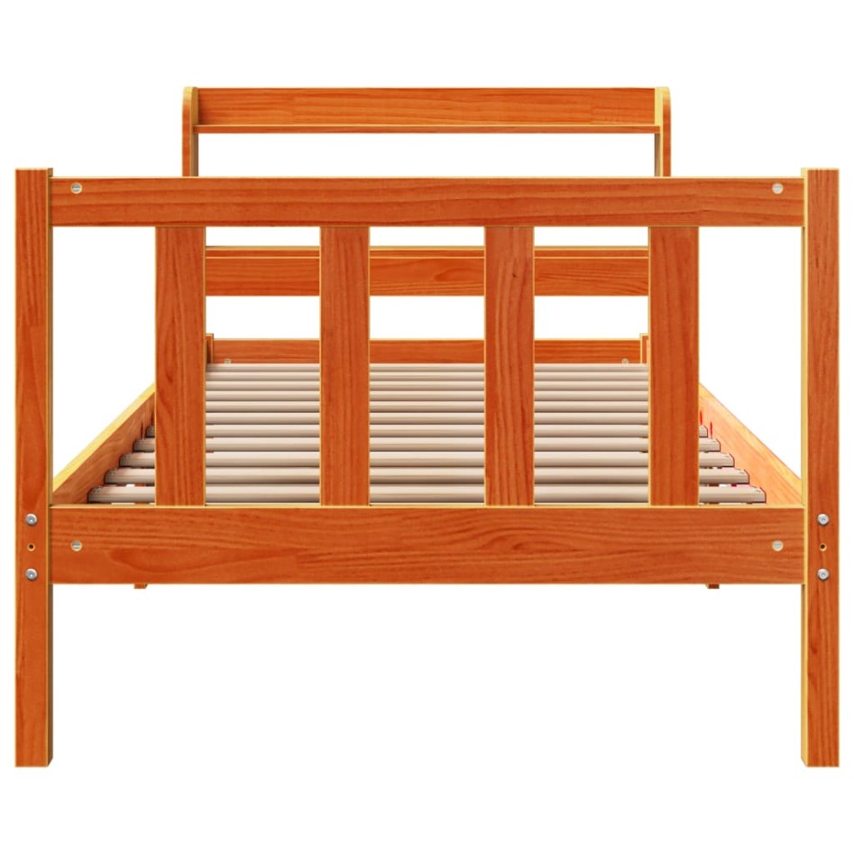 Estructura cama con cabecero madera pino marrón cera 100x200