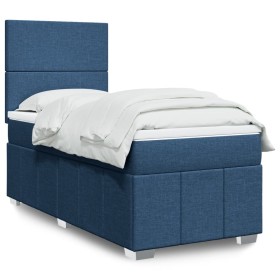 Cama box spring con colchón tela azul 100x200