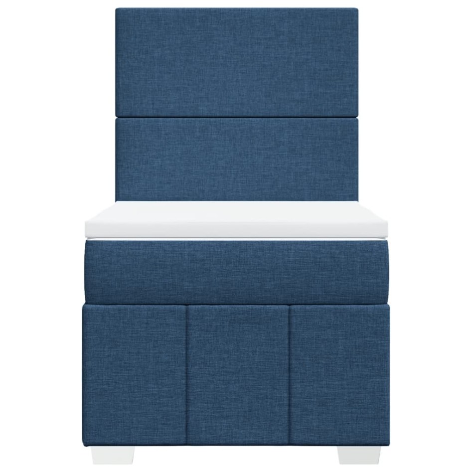 Cama box spring con colchón tela azul 100x200