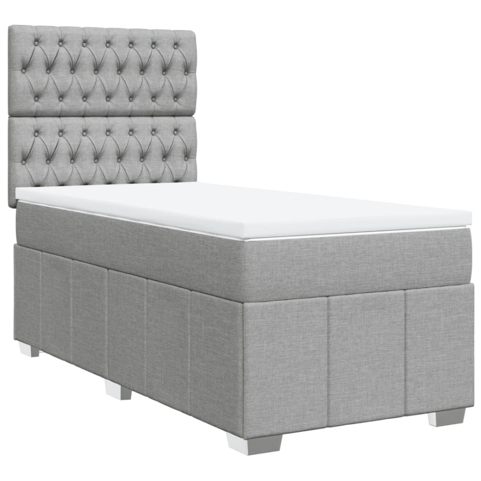 Cama box spring con colchón tela gris claro 100x200