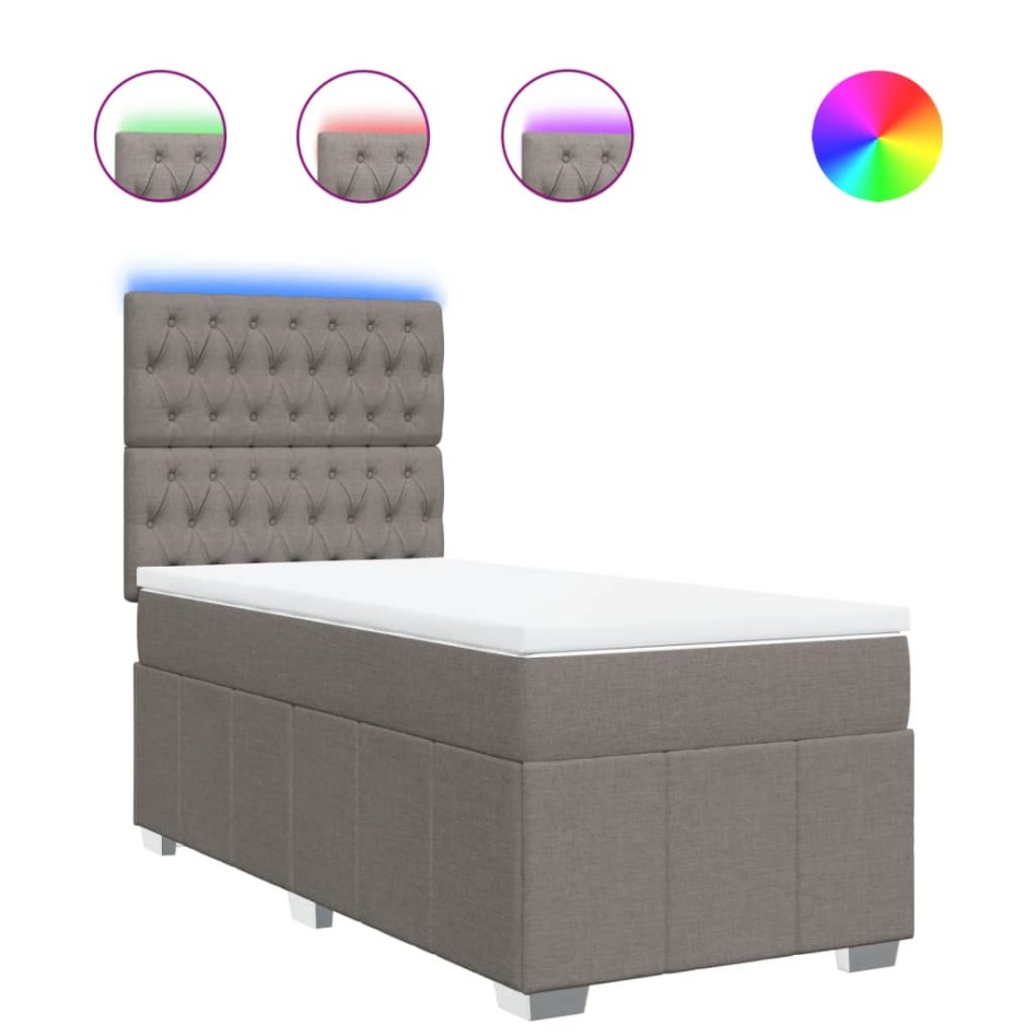Cama box spring con colchón tela gris taupe 100x200
