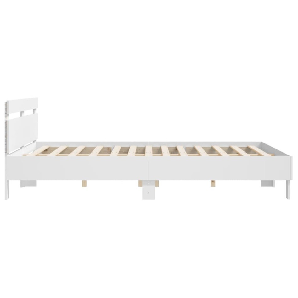 Estructura de cama con cabecero y luces LED blanca 200x200