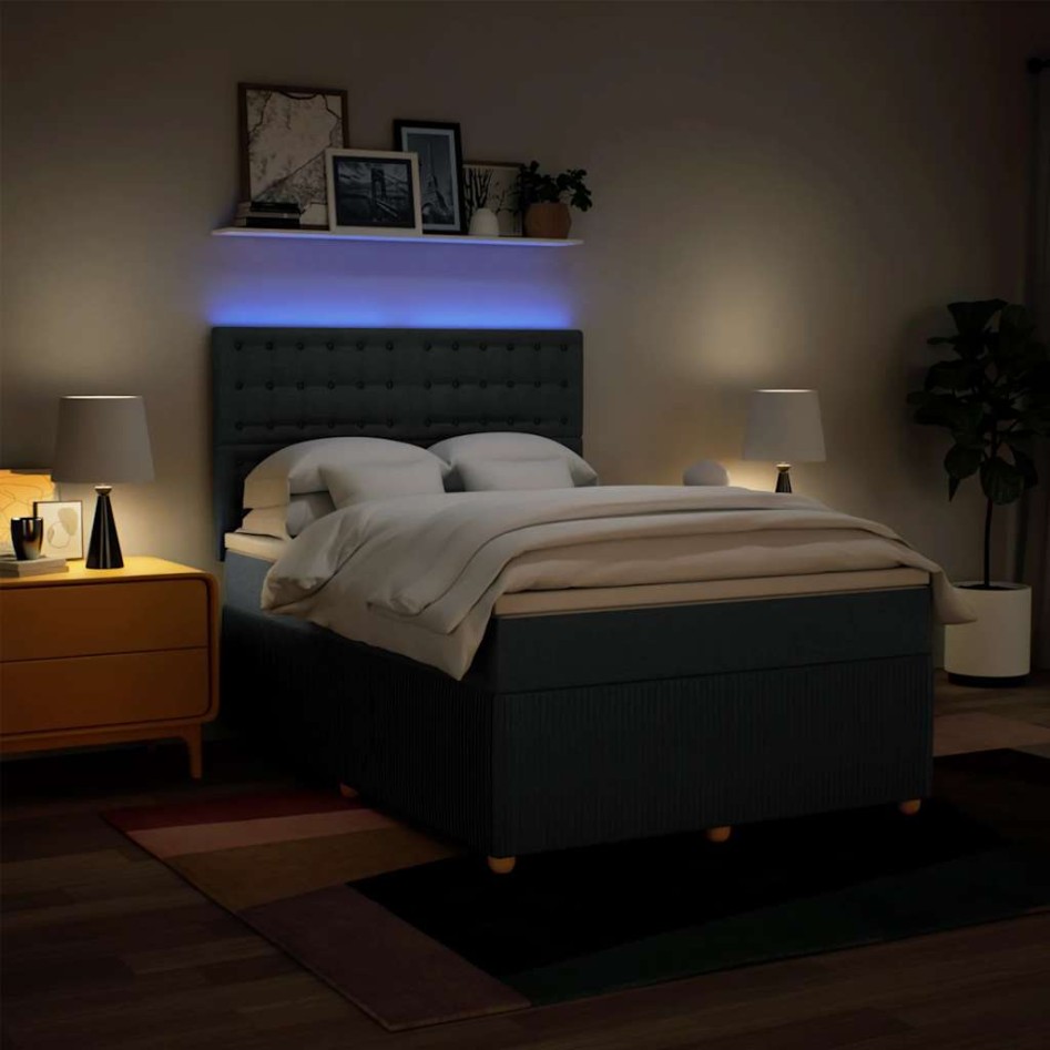 Cama box spring con colchón tela azul 140x190