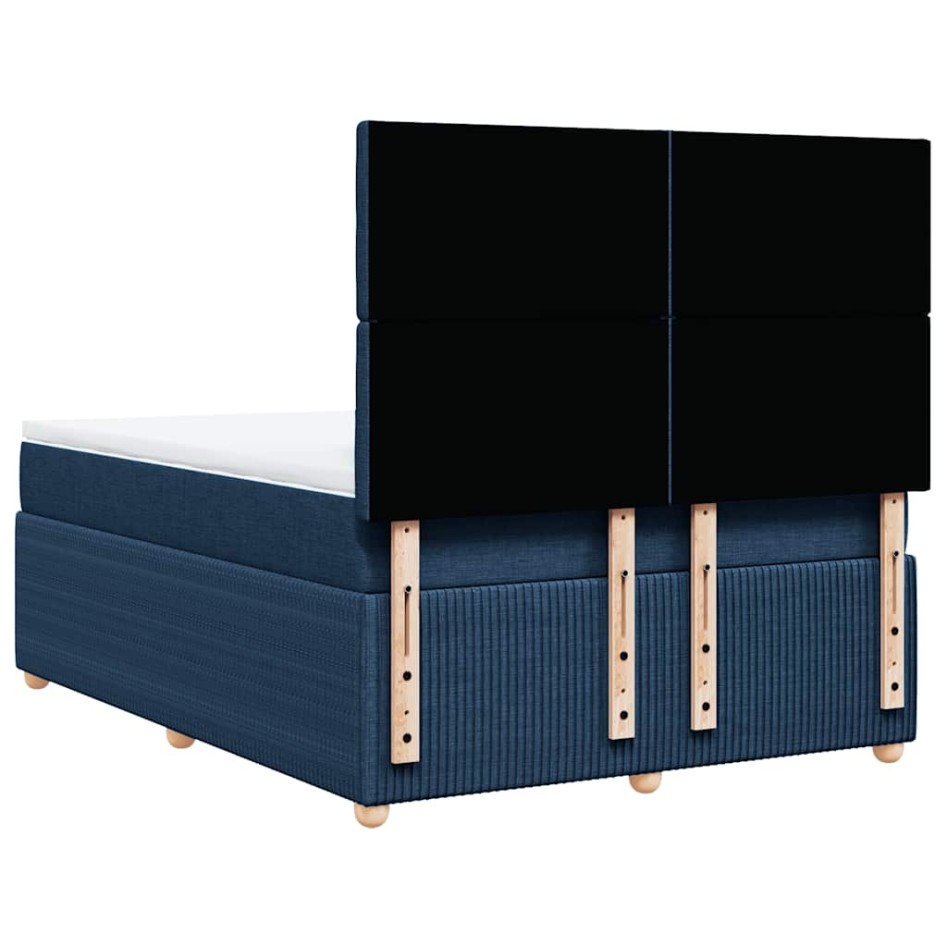 Cama box spring con colchón tela azul 140x190