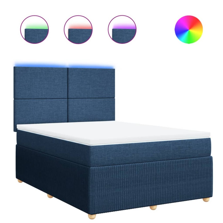 Cama box spring con colchón tela azul 140x200