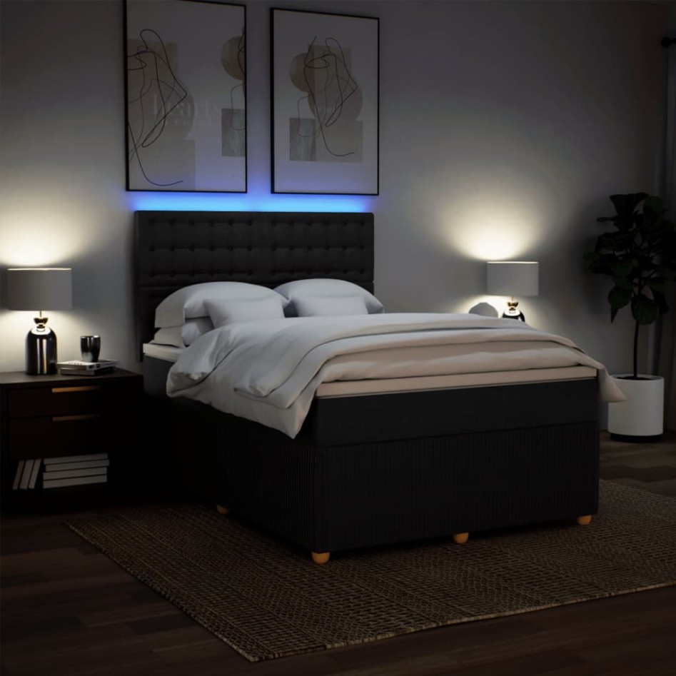 Cama box spring con colchón tela negro 140x190