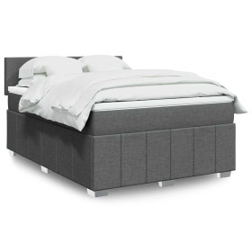 Cama box spring con colchón tela gris oscuro 140x190