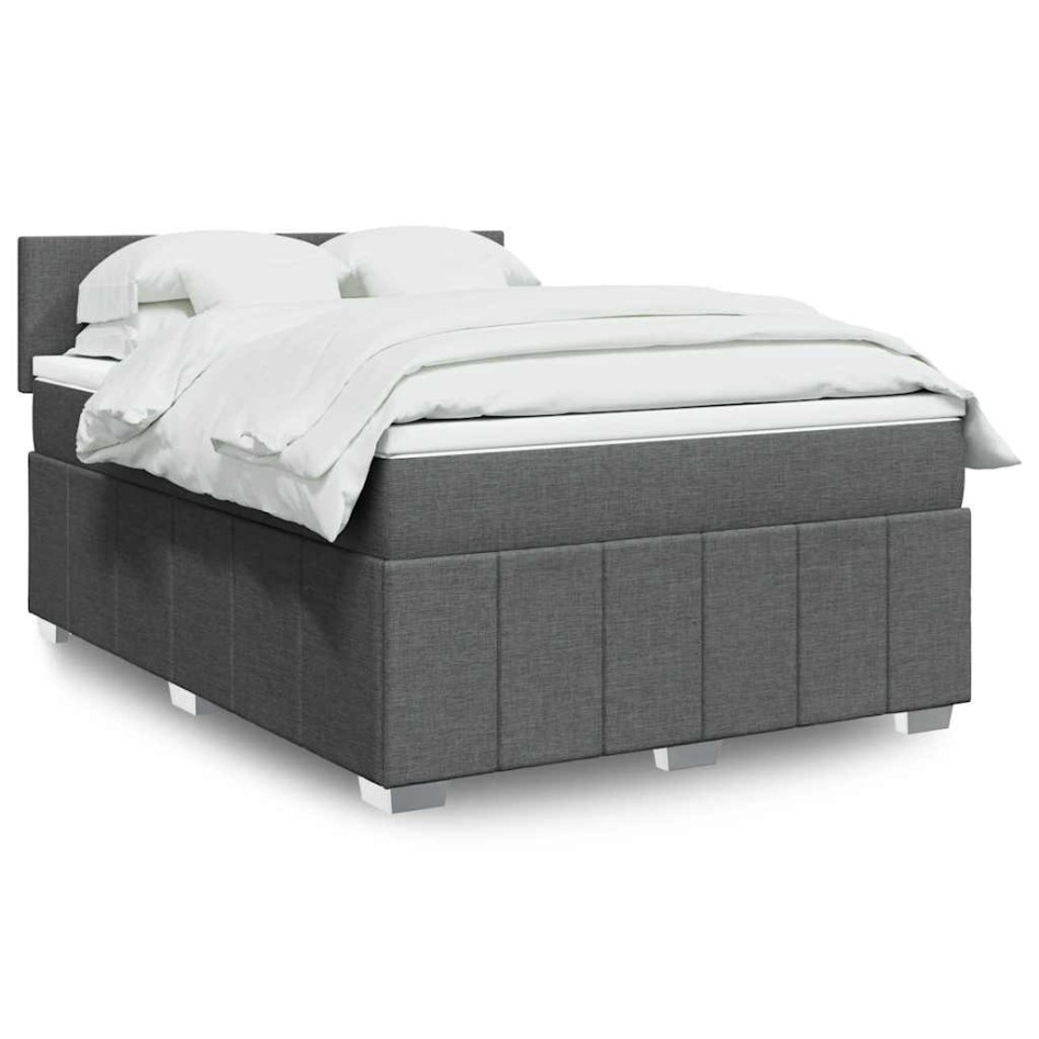 Cama box spring con colchón tela gris oscuro 140x190