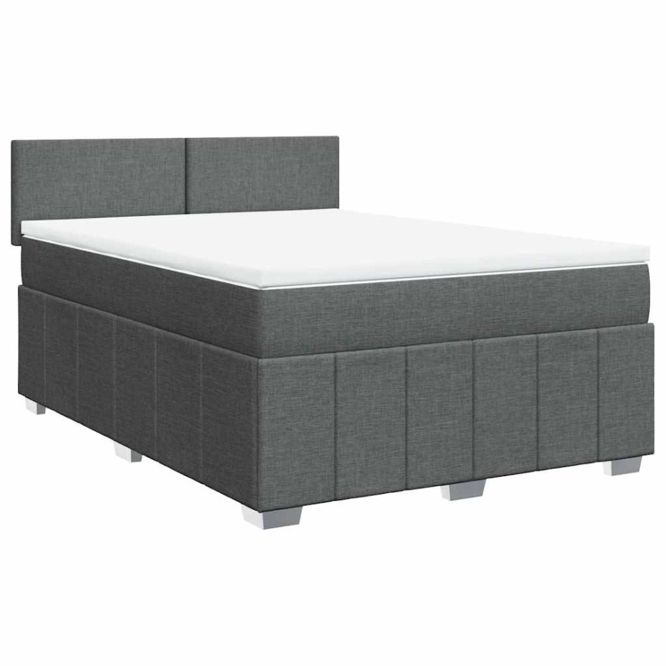 Cama box spring con colchón tela gris oscuro 140x190