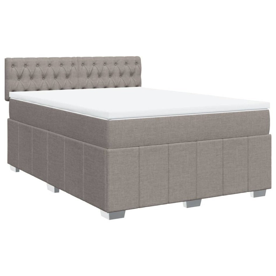 Cama box spring con colchón tela gris taupe 140x190