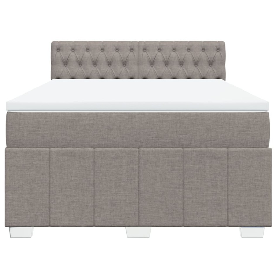 Cama box spring con colchón tela gris taupe 140x190