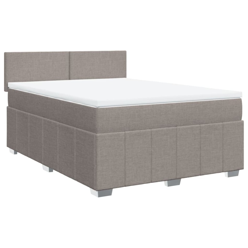Cama box spring con colchón tela gris taupe 140x200