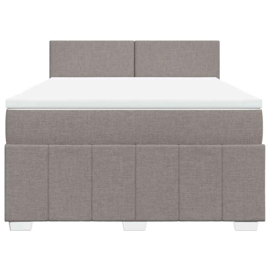 Cama box spring con colchón tela gris taupe 140x200