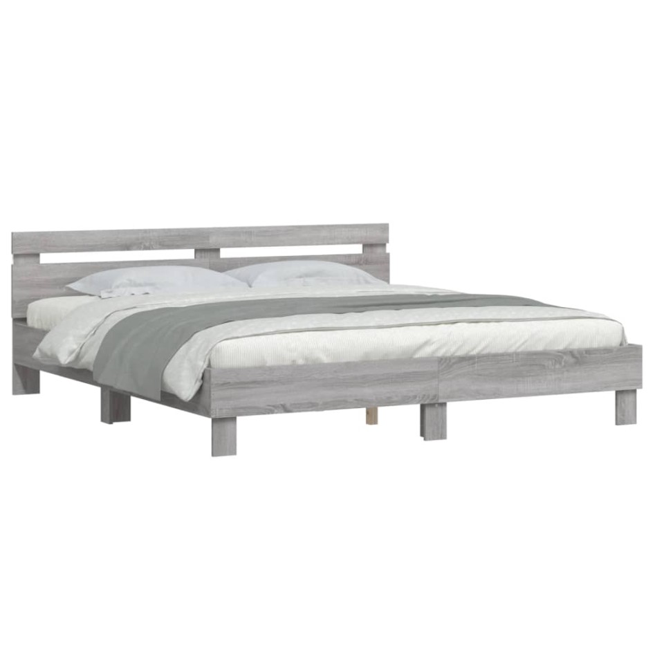 Estructura de cama cabecero y luces LED gris Sonoma 180x200