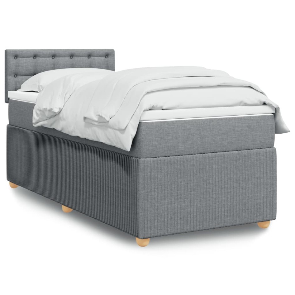 Cama box spring con colchón tela gris claro 90x200
