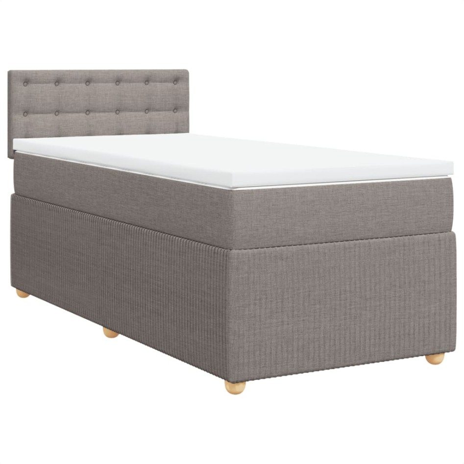 Cama box spring con colchón tela gris taupe 100x200