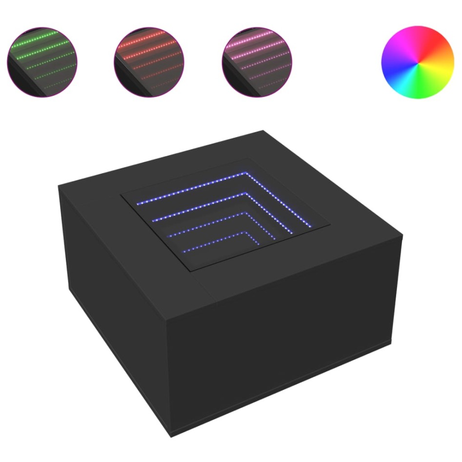 Mesa de centro con luz LED madera ingeniería negra 60x60x40