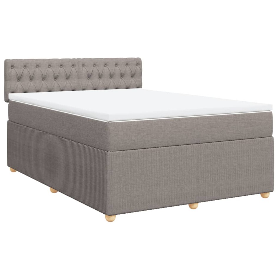 Cama box spring con colchón tela gris taupe 140x190