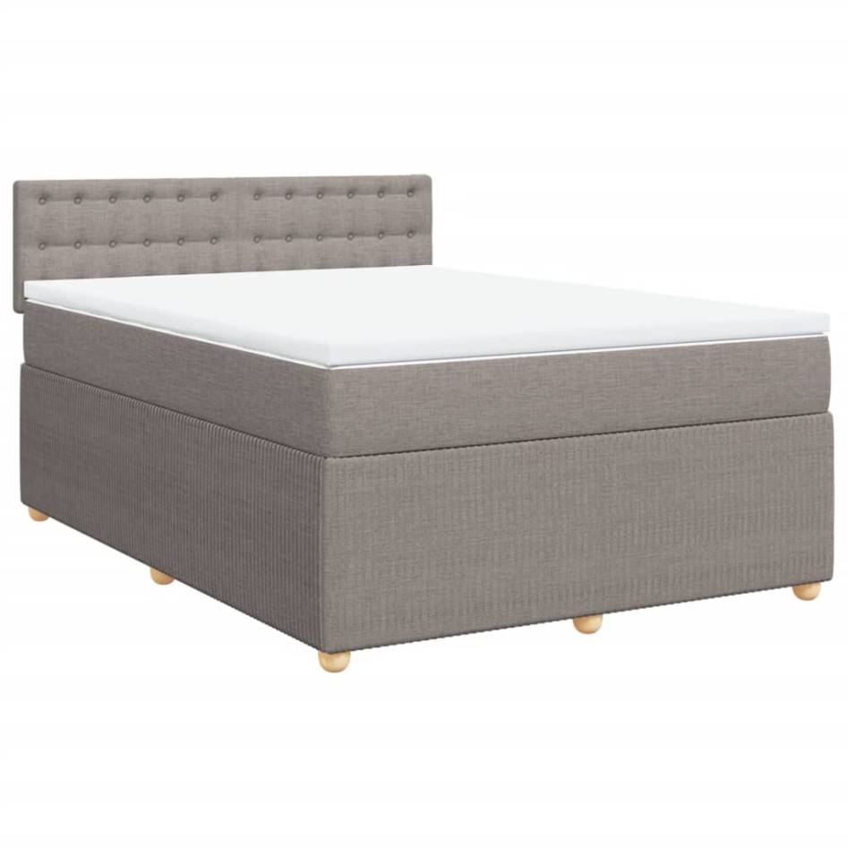Cama box spring con colchón tela gris taupe 140x190
