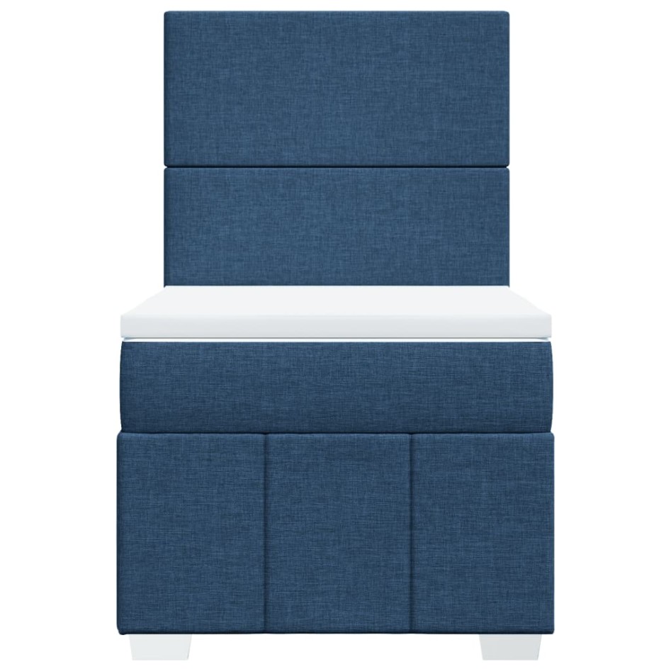 Cama box spring con colchón tela azul 100x200