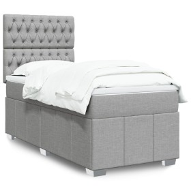 Cama box spring con colchón tela gris claro 100x200