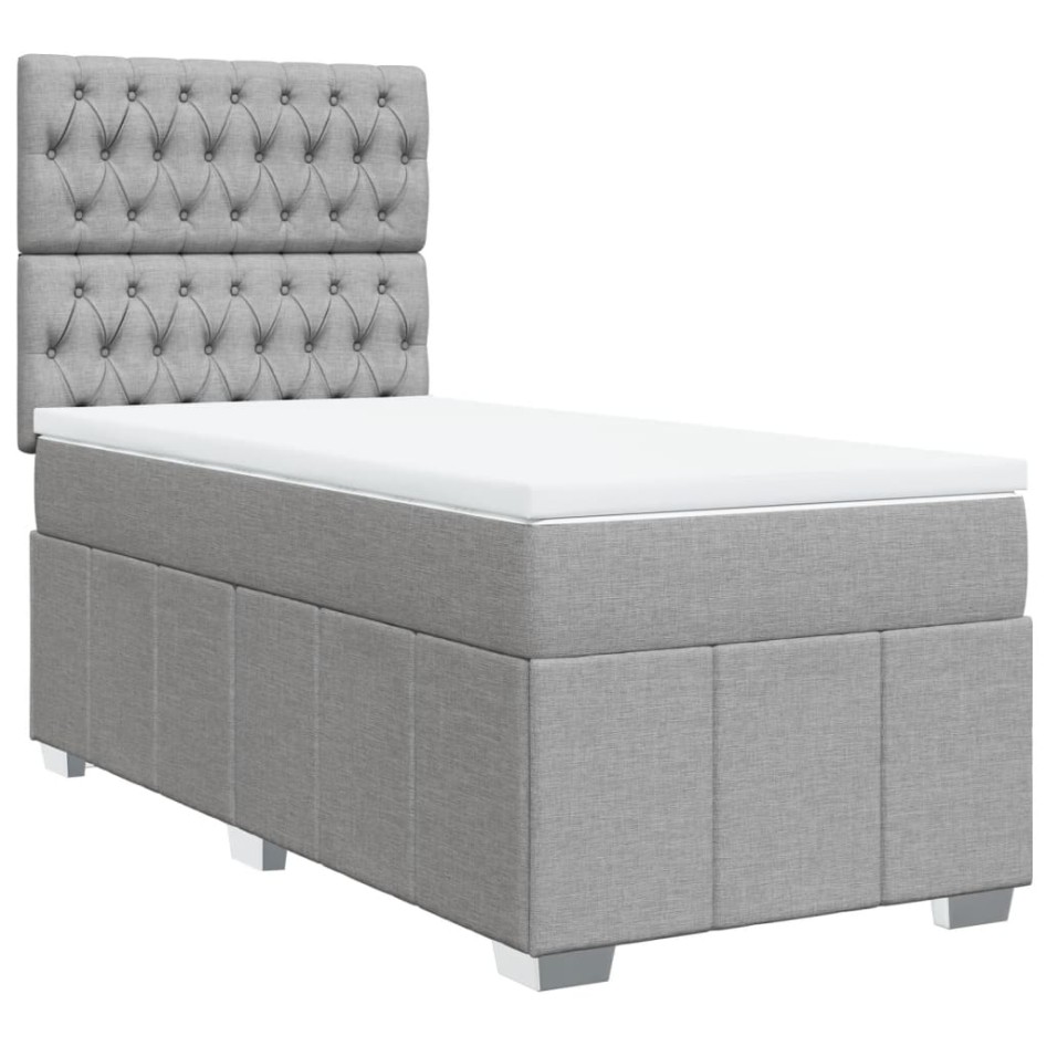 Cama box spring con colchón tela gris claro 100x200
