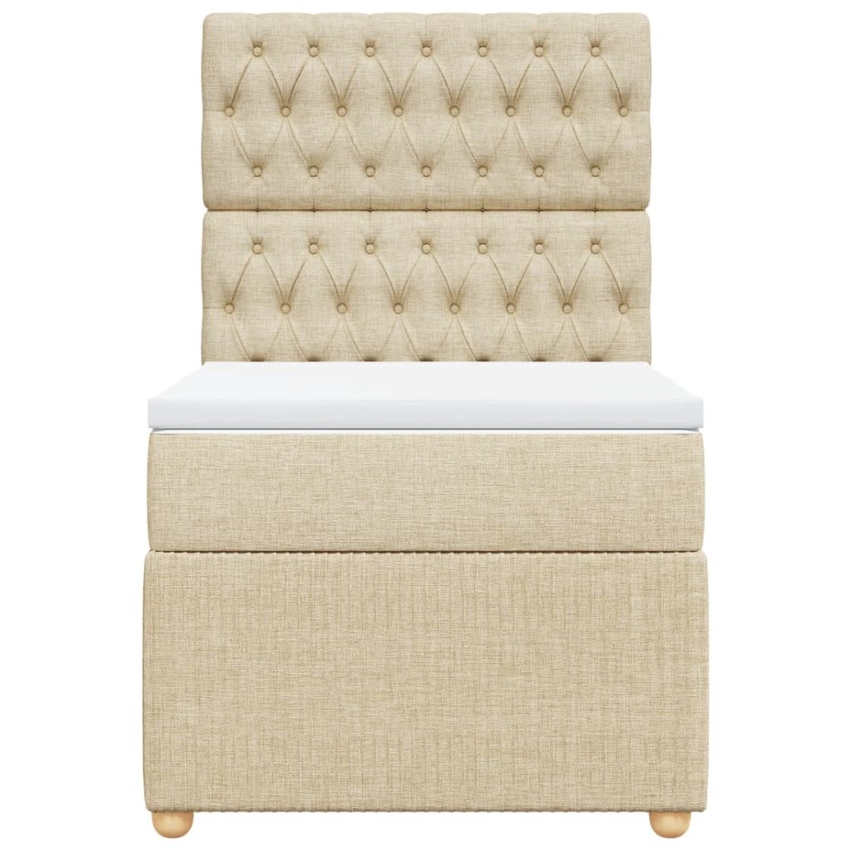 Cama box spring con colchón tela color crema 80x200