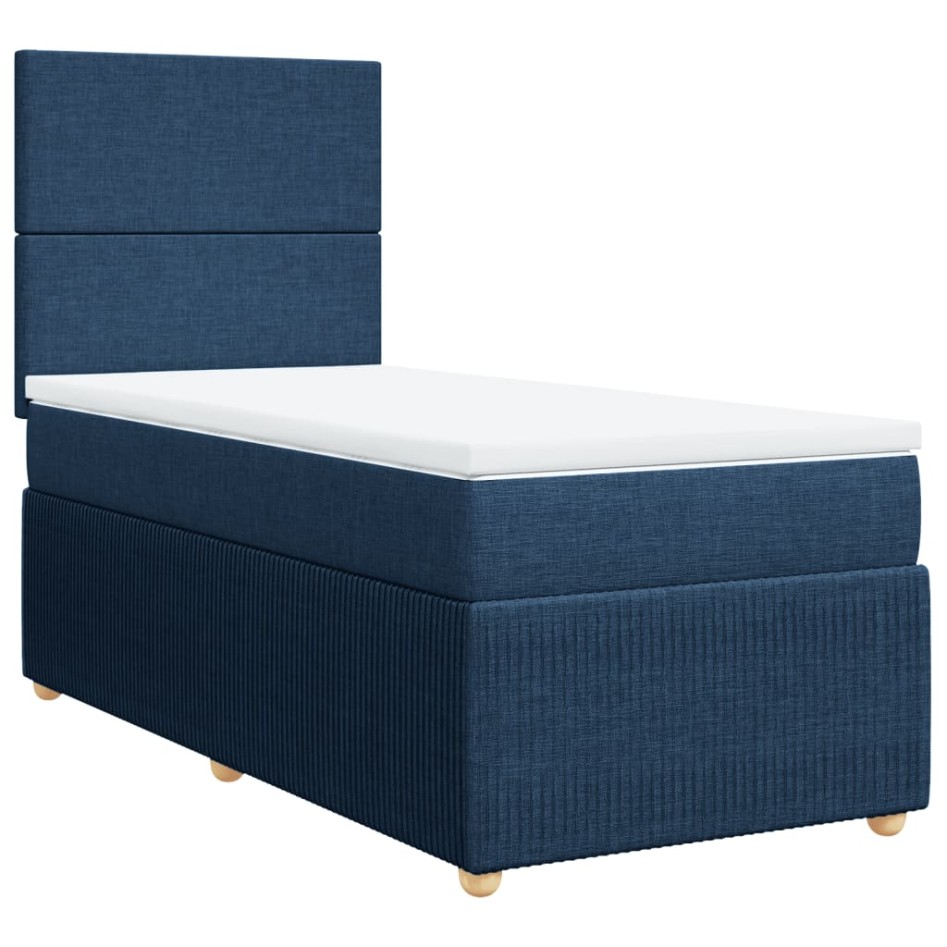 Cama box spring con colchón tela azul 90x200