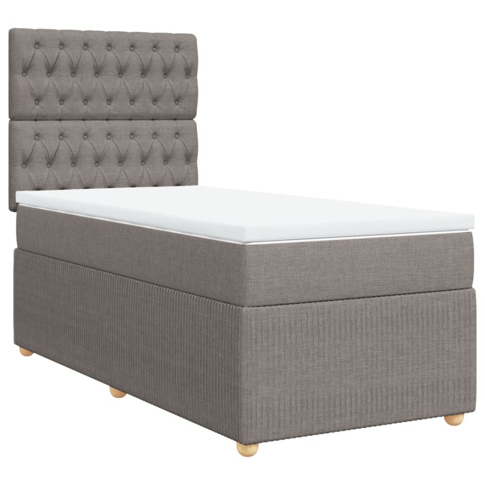 Cama box spring con colchón tela gris taupe 90x200