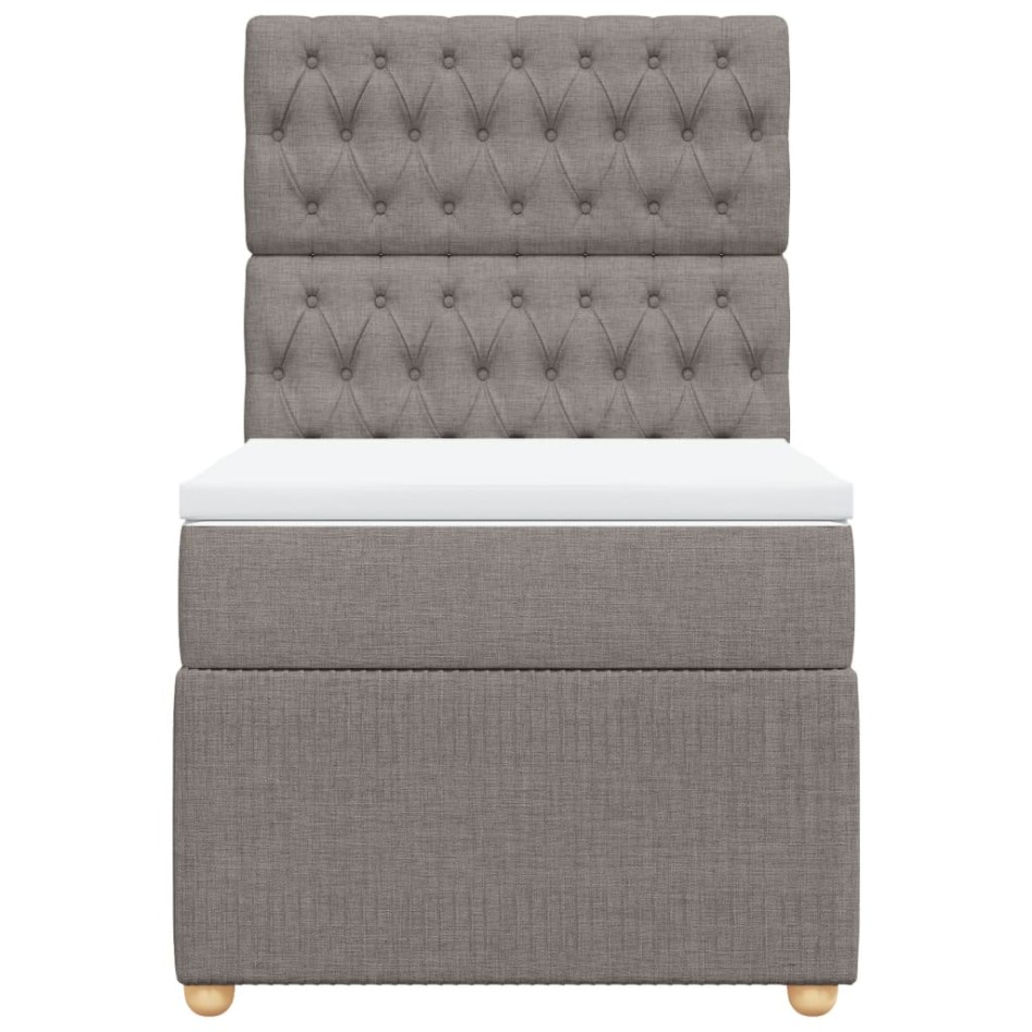 Cama box spring con colchón tela gris taupe 90x200