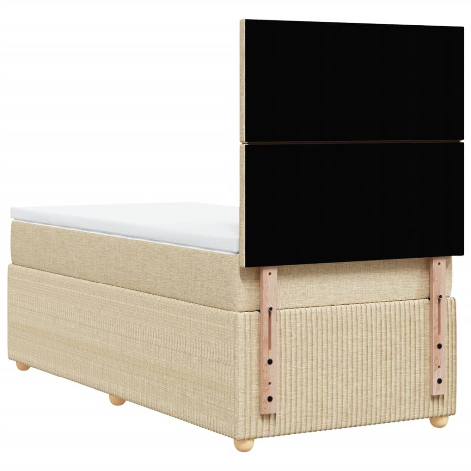 Cama box spring con colchón tela color crema 100x200