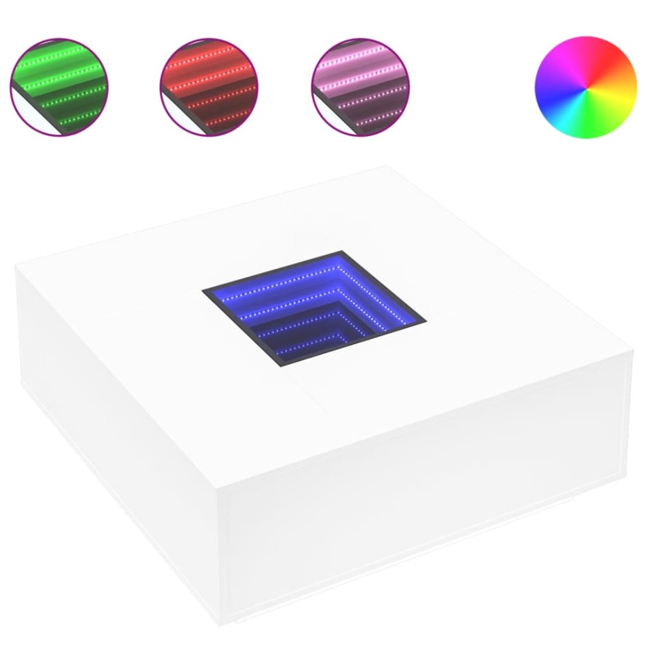 Mesa de centro con LED Infinity blanca 100x100x40