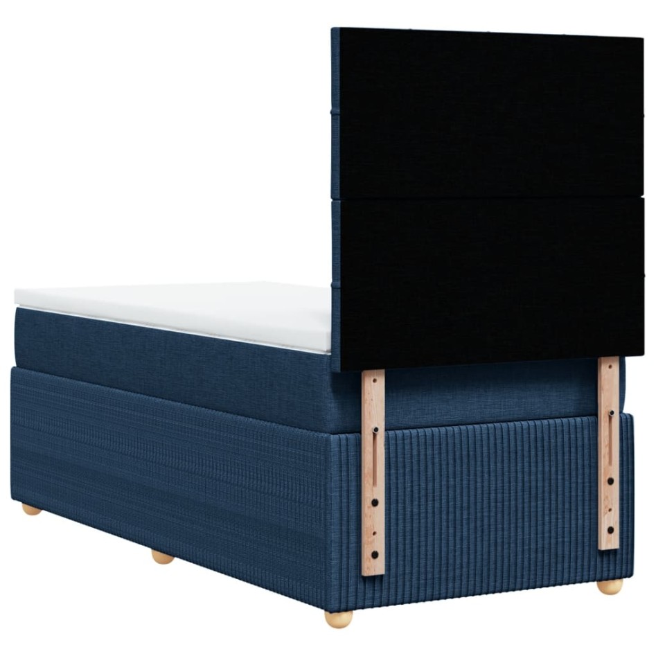 Cama box spring con colchón tela azul 100x200