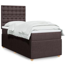 Cama box spring con colchón tela marrón oscuro 100x200