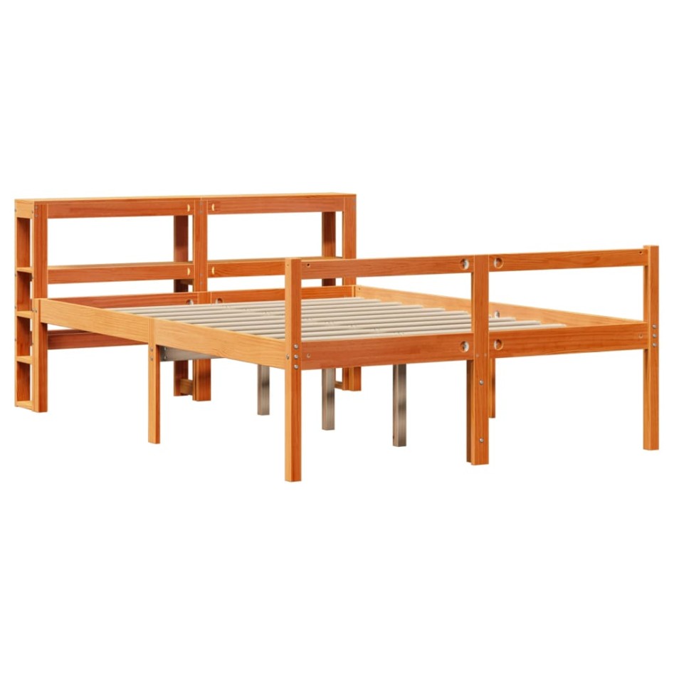 Estructura cama con cabecero madera pino marrón cera 135x190